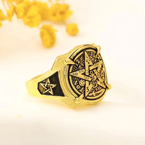 Gold Ripentagram Ring Tetragrammaton Ring - Pentagram Ring - Mystical Realms Spiritual Shop